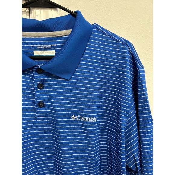 Columbia Blue Striped Polo Shirt Omni-Shade Sun Protection Short Sleeve Sz XL - Picture 4 of 8
